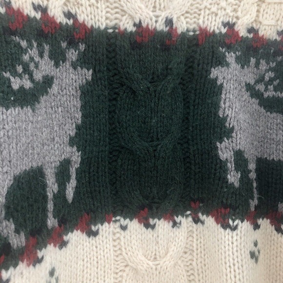 Woolrich Vintage Chunky Knit Deer Cabin Wool Fisherman Mens Sweater Sz Medium - Picture 5 of 8
